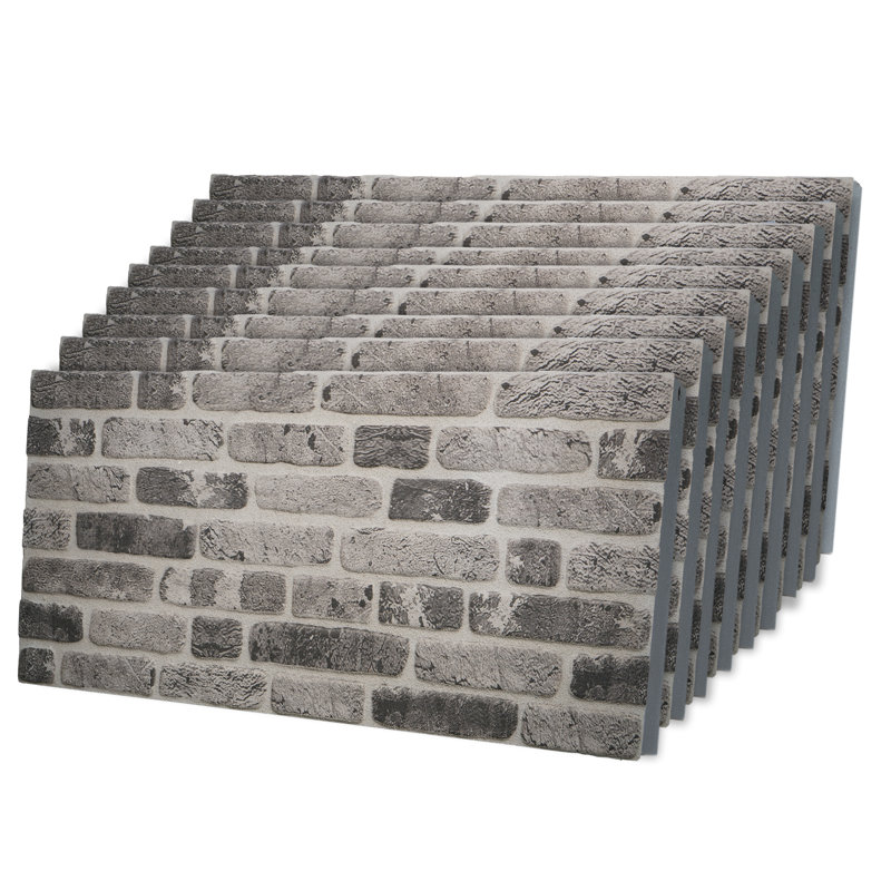 3D Gray Brick Effect Styrofoam Wall Panels, 40x20 inches, 9 Pieces