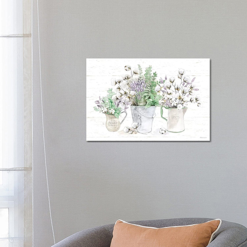 Farmhouse Cotton I Sage by Beth Grove - Painting on Canvas, 66.04 cm H x 45.72 cm W x 1.91 cm D, Wrapped Canvas