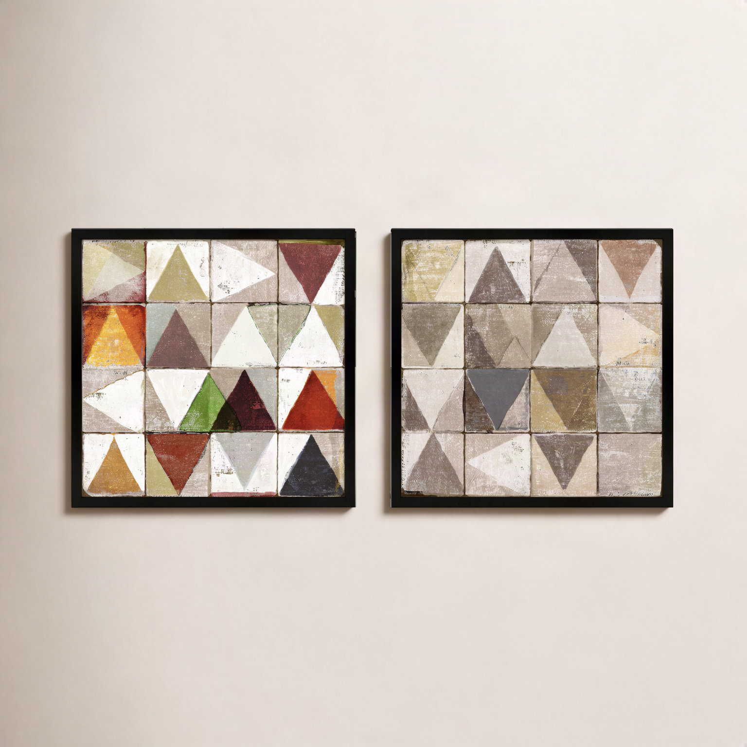 Tiles 1 & 4, Set of 2 by Marco Marella for Studio M - Framed Wall Art, 30" H x 30" W, Canvas, Black