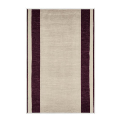 Machine Washable Horizontal Stripes Beige Area Rug