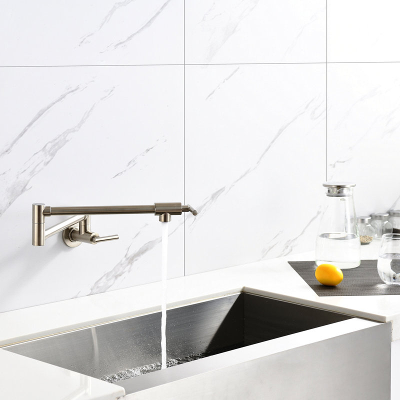 Wall Mount Folding Kitchen Pot Filler Faucet, Brushed Nickel
