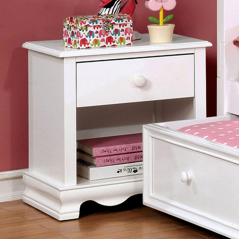 Table de chevet en bois massif pour la chambre à coucher - blanc avec tablette