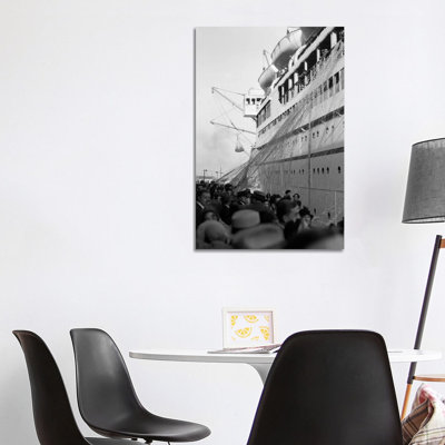 1930s Crowd Of People On Pier Wishing Bon Voyage To Sailing Traveling Passengers On Ocean Liner Cruise Ship - Wrapped Canvas Print