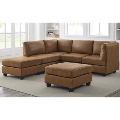 Canapé modulaire modulaire en similicuir à 6 places avec dossier et coussins amovibles, revêtement, pieds en plastique, profondeur de 120 po, largeur de 60 po, hauteur de conception de 34,5 po, hauteur, poids de 248 lb