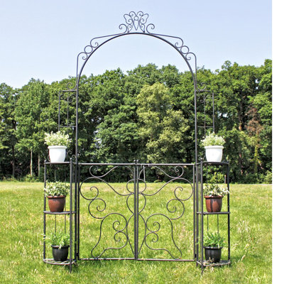 29cm W x 156cm D Metal Arbour with Gate in Black