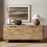 Natural Oak Manufactured Wood 4-Door 71.1-Inch Wide Sideboard Cabinet