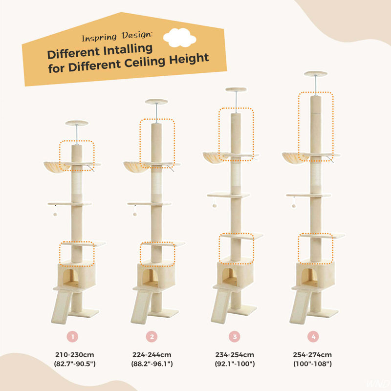 Beige Adjustable Height 5-Tier Sisal Cat Tree Tower