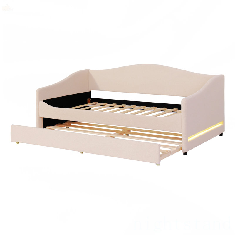 Lit de jour rembourré Teddy, Beige, Simple