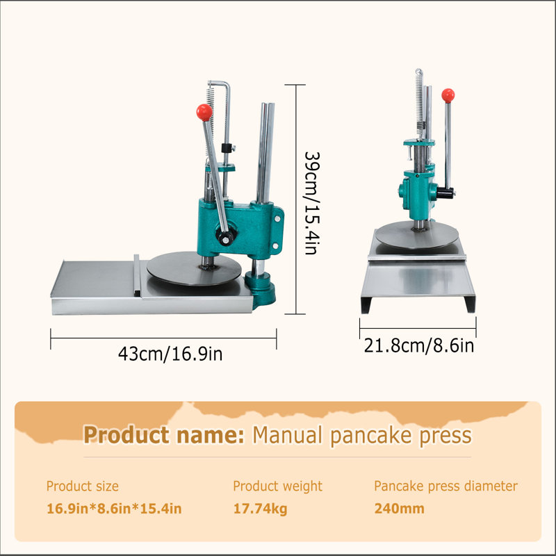 Aplatisseur de pâte à pizza manuel de 9,5 pouces réglable à la machine à pâtes 24 cm, parfait pour le pain de viande et les petits pains faits maison, convient à la cuisine et au restaurant