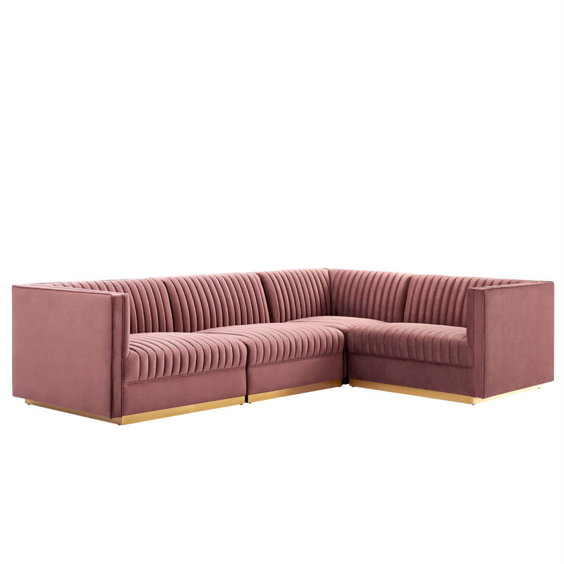 Canapé modulaire 4 pièces Sanguine Channel, Rose 100% polyester, Face à la droite