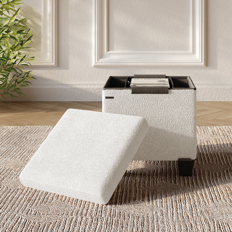 Banc de rangement avec repose-pieds Vérrant Boucle, Blanc, H 15 po x l 15 po x P 15 po
