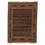 Hand Knotted Wool Area Rug in Green And Red