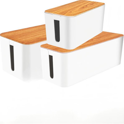 Cable Management Box Cable Management Kit For Power Strip To Hide Wires,Cord Organizer Boxes,Safe ABS Material Wire Organizer Of Cable Clips Sleeve,3Pack, White