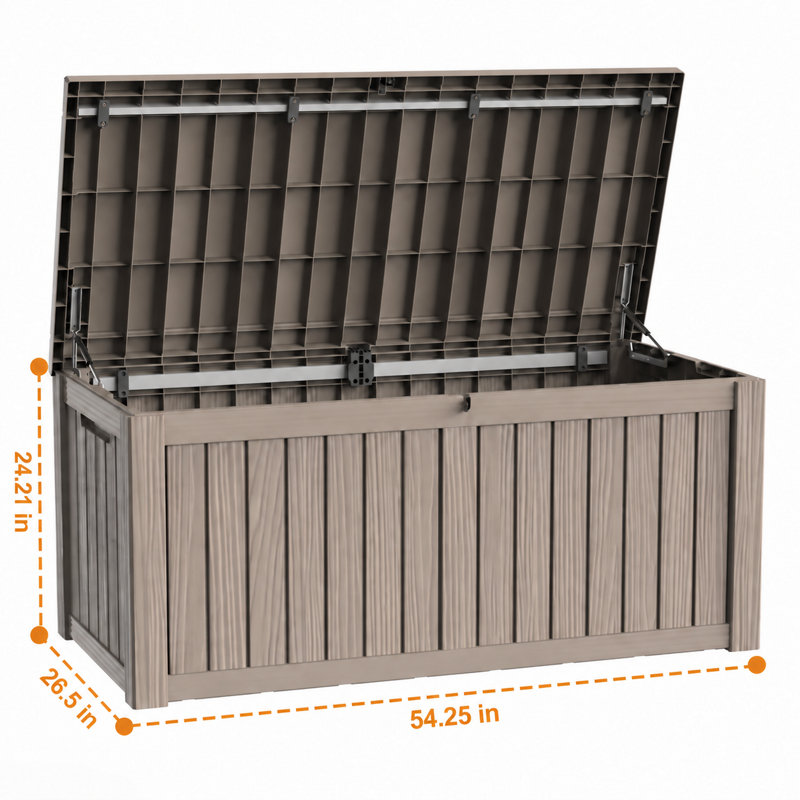 Boîte de rangement extérieure 150 gallons, boîtes de rangement imperméables et verrouillables pour outils de jardin, Gris