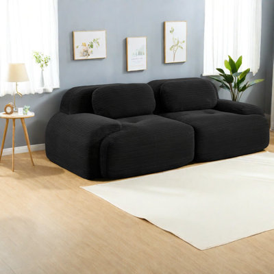 Luxury Black Corduroy Sofas, Modular With Curved Armrests For Home