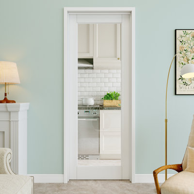 Porte pré-suspendue en verre transparent 30 po x 80 po à 1 verre avec charnières argentées, plaque de porte en verre transparent, pouvant être peinte et imperméable, combinaison pour la lessive, portes de placard, portes de pièce, droite