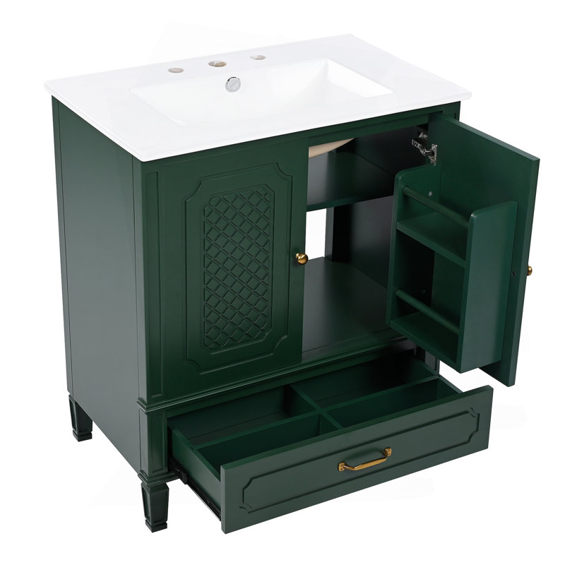 Ensemble de meuble-lavabo 60 po avec lavabo double 60 po, 2 armoires avec porte et 2 tiroirs, vert, Vert