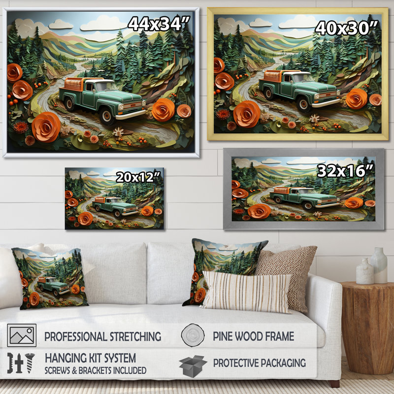 «Pickup Truck Offroad Adventures IV», reproduction sur toile, H 16 po x l 32 po x P 1 po, Cadre doré simple