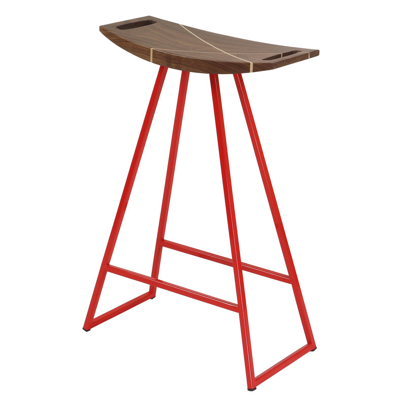 Tabouret de bar et de comptoir Robert, Noyer, Rouge, Tabouret de comptoir (siège d'une hauteur de 24 p