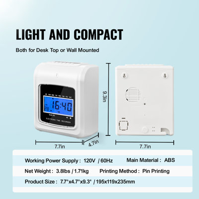 Punch Time Clock, 6 Punches per Day, Time Clock Punch Machine Includes 102 Time Cards, 1 Ink Ribbon and 2 Security Keys, Time Tracker Machine for Employees of Small Business