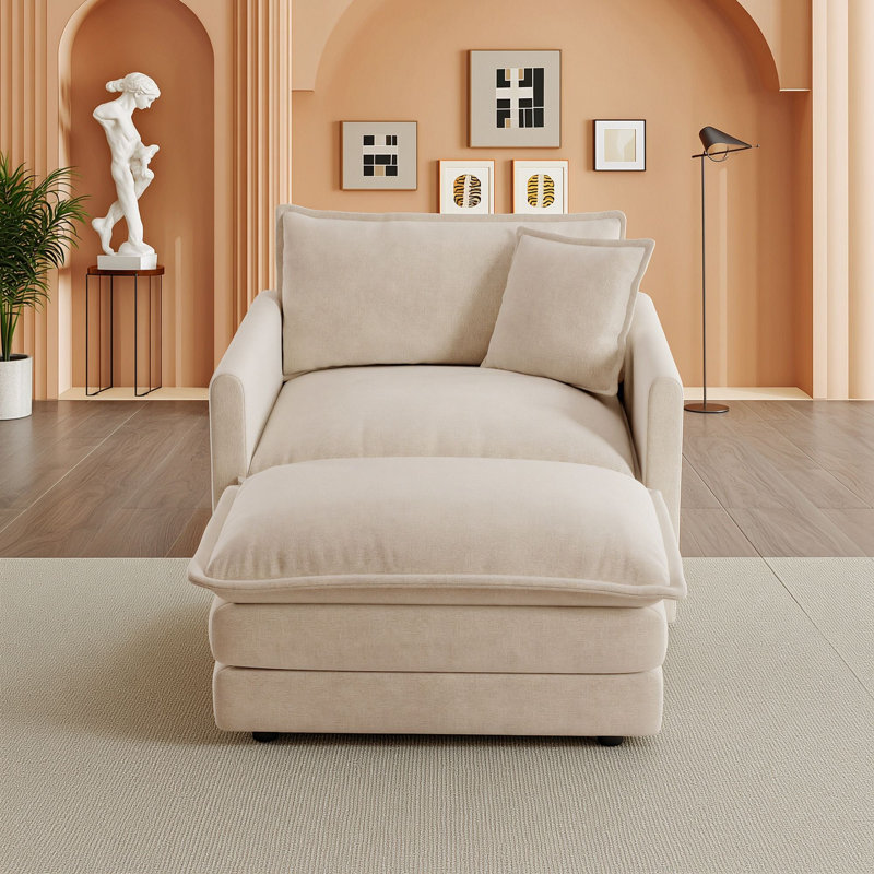 Chenille Sofa Set with Versatile Modular Ottoman, Light Coffee