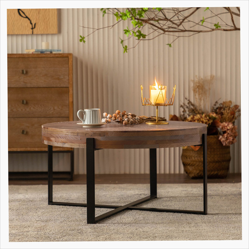 Table basse Solid, Noir, H 13,38 po x L 31,29 po x l 31,29 po, Naturel