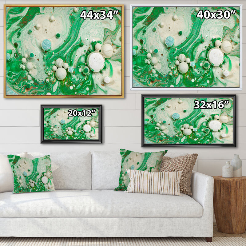 Abstrait fluide, bulles en acrylique colorées I - peinture sur toile, Cadre flottant érable, H 16 po x l 32 po x P 1 po