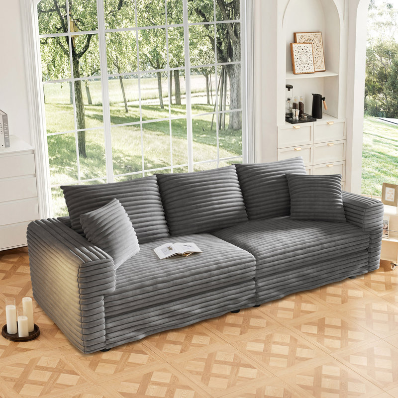 82.7 " Plush Corduroy 3-Seat Sofa,Modern Comfy Upholstered Sofa Cloud Couch, Convertible Deep Seat Sofa with Soft Pillows