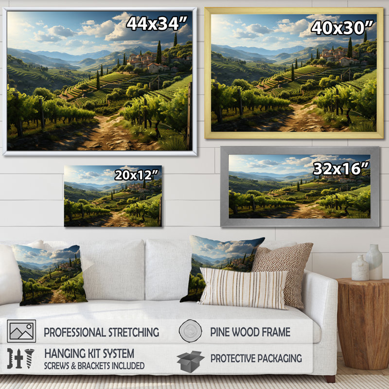 «Green Vineyard Majestic Provence», reproduction sur toile, Toile tendue, H 24 po x l 32 po x P 1 po