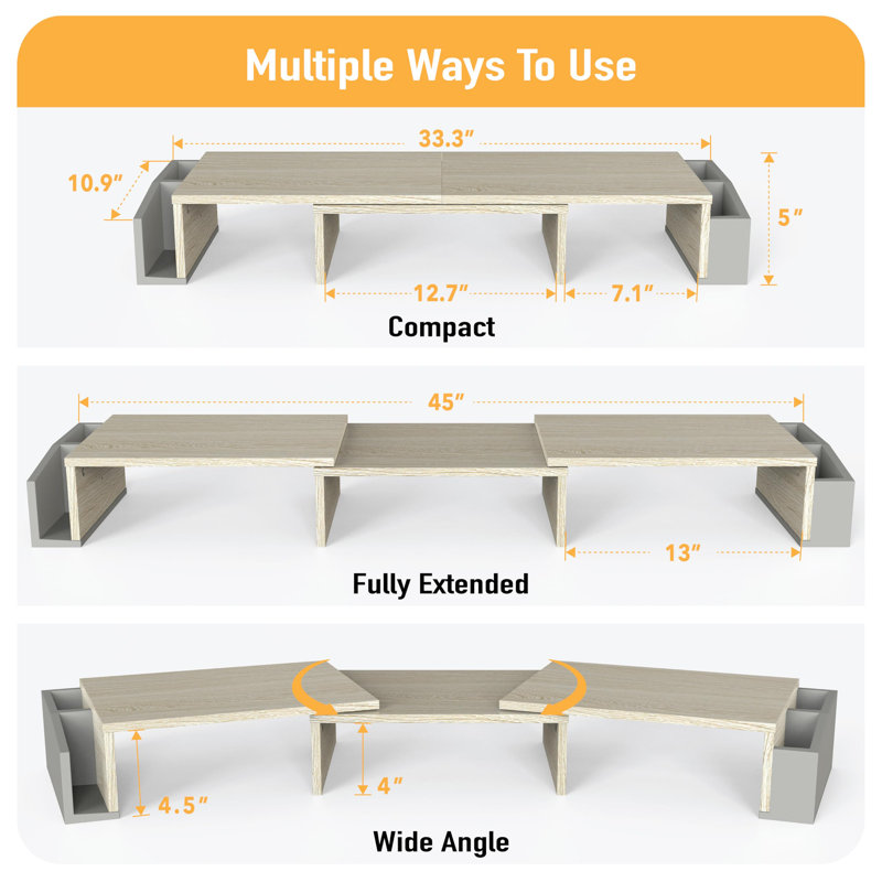 Desk Dual Monitor Stand Riser With Drawer, Maple