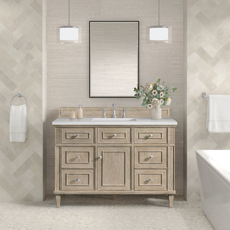 Lorelai 48'' W Single Vanity, Whitewashed Oak, Carrara White Marble, 8" Widespread