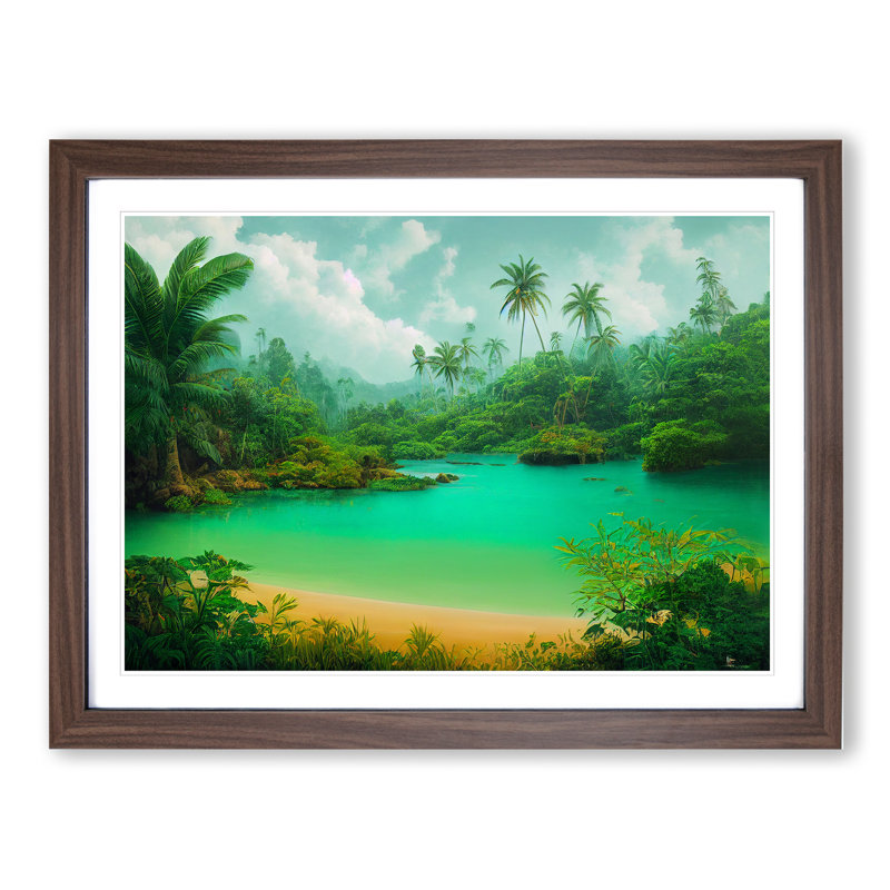 XH1022-9233X Tropical Forest Beach Vol.3 - Single Picture Frame Painting, 34cm H x 46cm W x 2cm D, Walnut
