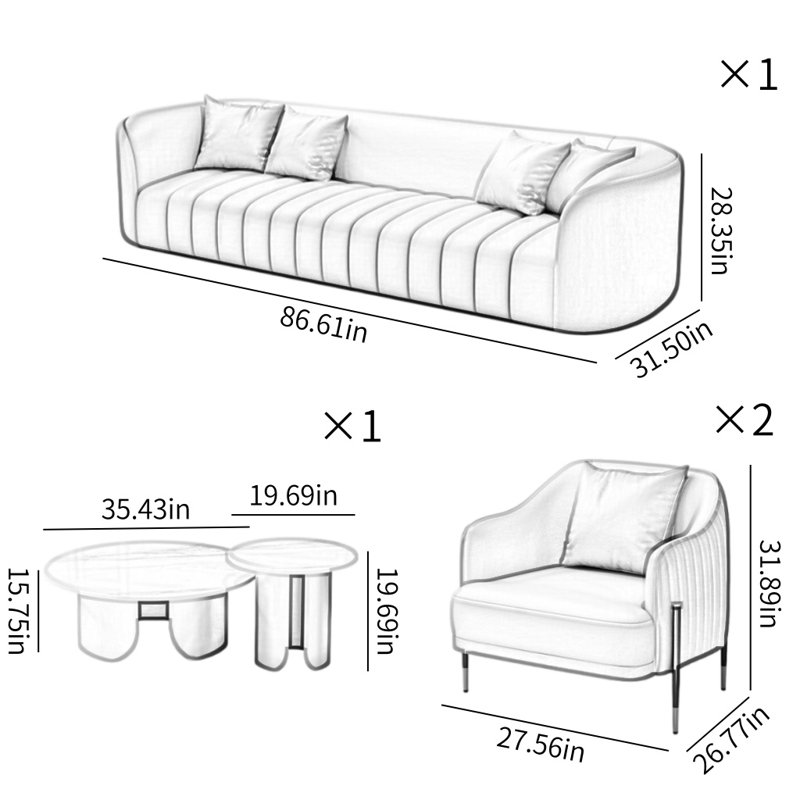 Modern Simple Sofa Coffee Table Combination, Dark Coffee/Griege