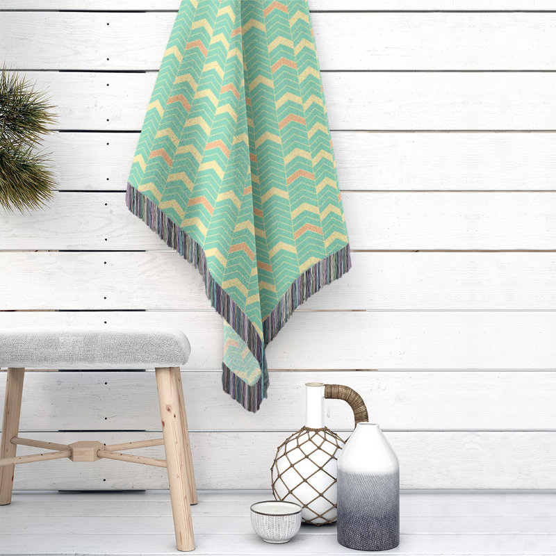 Couverture en coton tissé Rhonda, l 50 po x L 60 po, Vert orange / jaune