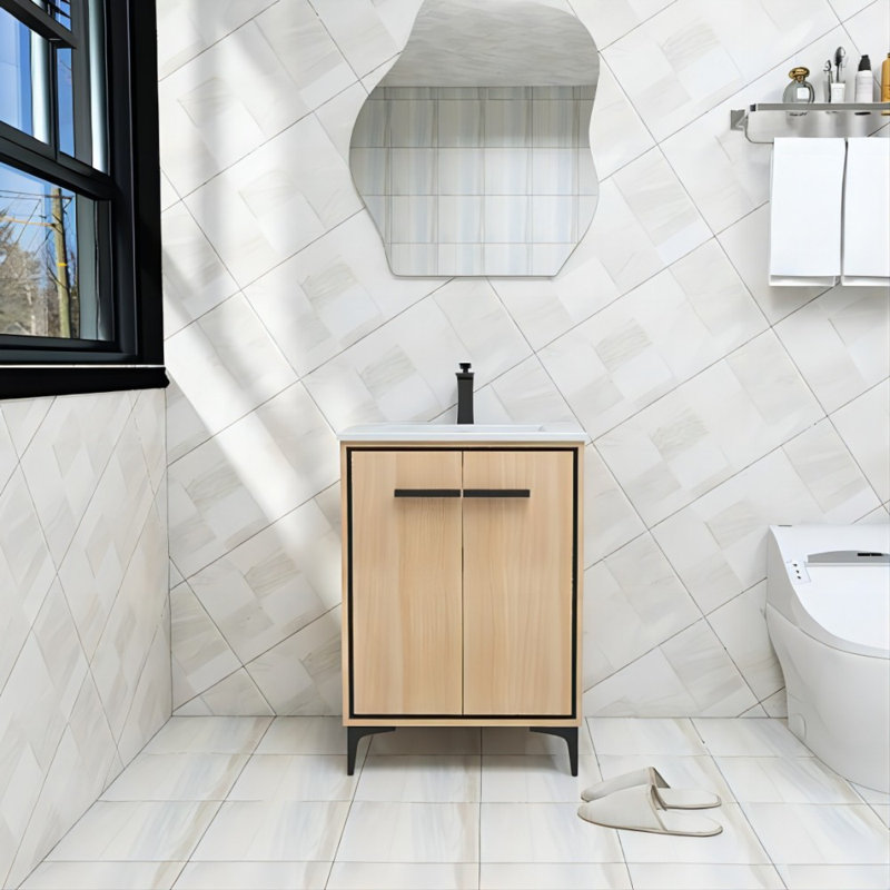 Meuble-lavabo simple 24 po avec comptoir en céramique beige