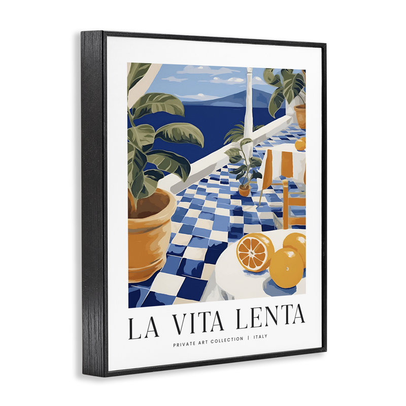 Estampe numérique classique italienne d'été encadrée, design par lettré et doublé, H 20 po x l 16 po
