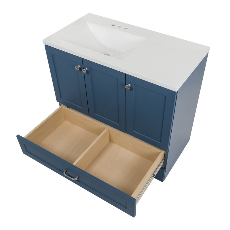 Emlyn 36" Single Bathroom Vanity with 2 Cabinets, 1 Drawer, and Cultured Marble Vanity Top, Admiral Blue