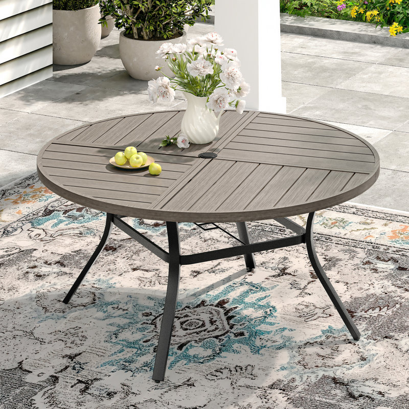 Table de salle à manger d'extérieur, H 28,3 po x L 53,1 po x l 53,1 po, Bois gris / noir