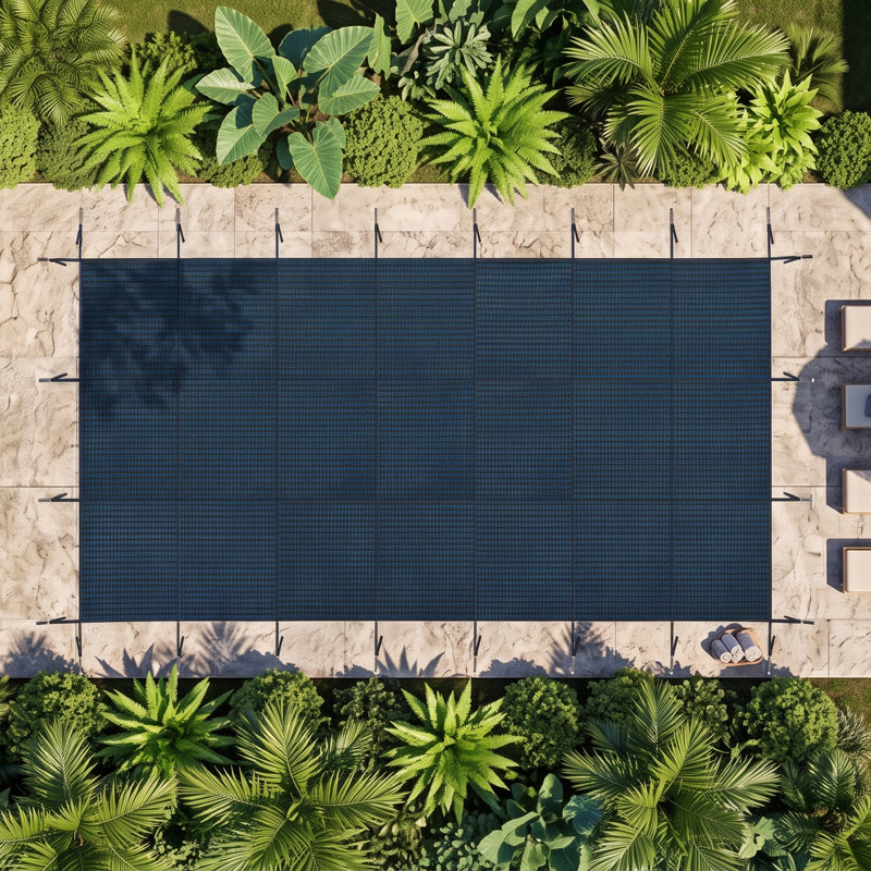 Housse de sécurité pour piscine creusée 18x38FT, filet haute résistance, protection hivernale, système d'ancrage sécurisé, bleu