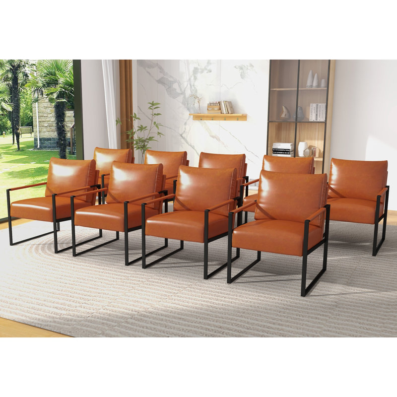 Ensemble de chaises d'appoint lombaires à dossier rembourré moelleux de 24,6 po de largeur (ensemble de 9), Similicuir orange