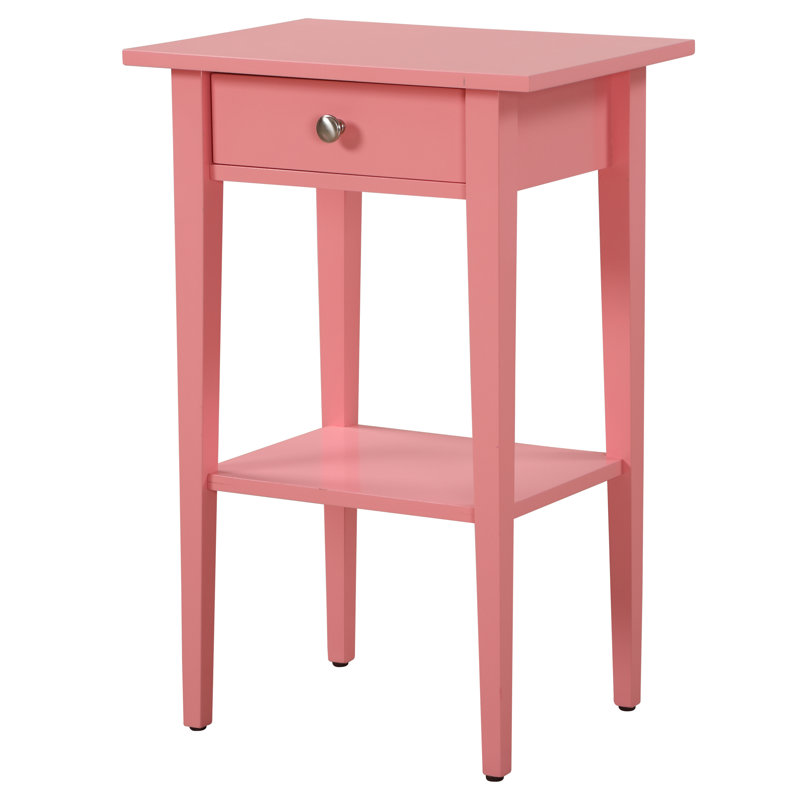 Dalton Nightstand-End Table with One Drawer Pink, Pink