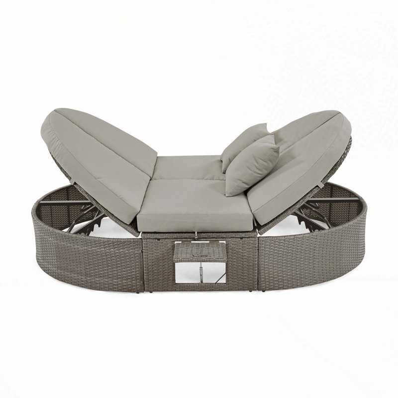 Leontiy 55.3'' Wide Patio Daybed with Cushions, Gray, Brown