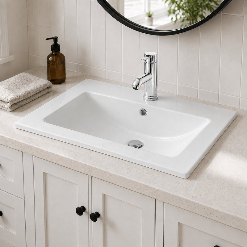 Lavabo de salle de bain en céramique blanche de 30 po, convient à un meuble-lavabo de 30 po, trou de robinet pré-percé, design minimaliste moderne, durable et facile à nettoyer
