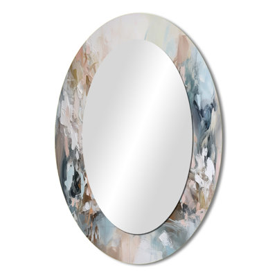 Delicate Brushstrokes Abstract Painting IV - Abstract Oval Decorative Mirror On Metal
