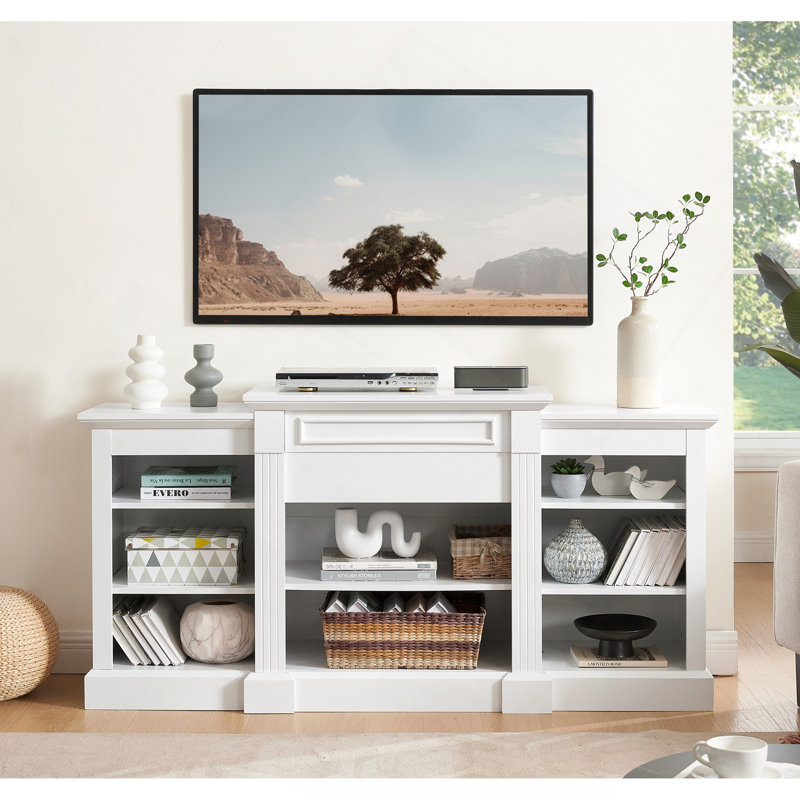 Media Console Table With Large Storage Cabinet, Modern TV Media Entertaionment Stand, White
