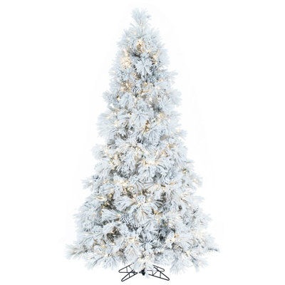 Atka Flocked Artificial Christmas Tree with LED Clear/White Lights with Stand