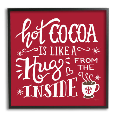 «Hot Cocoa Hugs», expression de chocolat, boisson d'hiver grise, style rustique, estampe numérique encadrée, art texturé par Mary Urban
