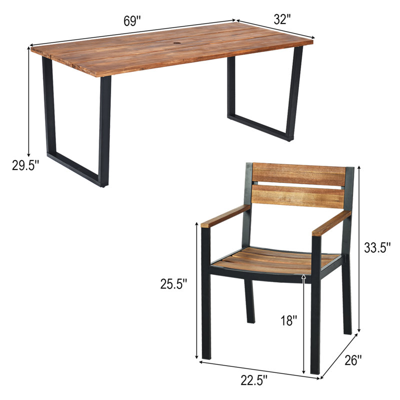 Ananda 6 - Person Acacia Patio Dining Set with Rectangular Table