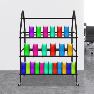 32.28" 4 Layers Rack With Wheels 3D Printer Filament Storage Rack Filament Spool Holder (Black)