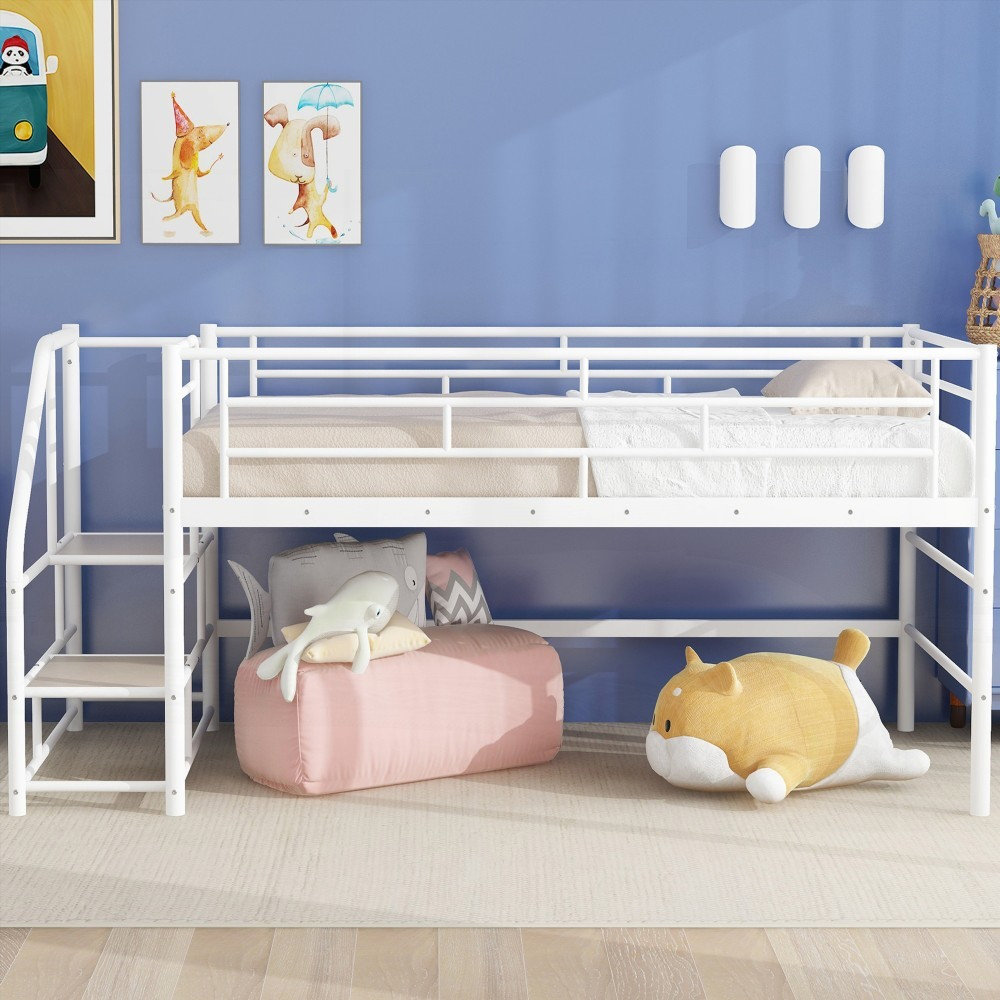 17 Stories Twin Loft Bed with Storage Stairs - No Box Spring Needed ...